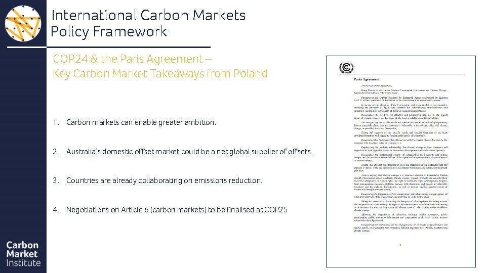 International Carbon Markets Policy Framework COP 24 & the Paris Agreement – Key Carbon