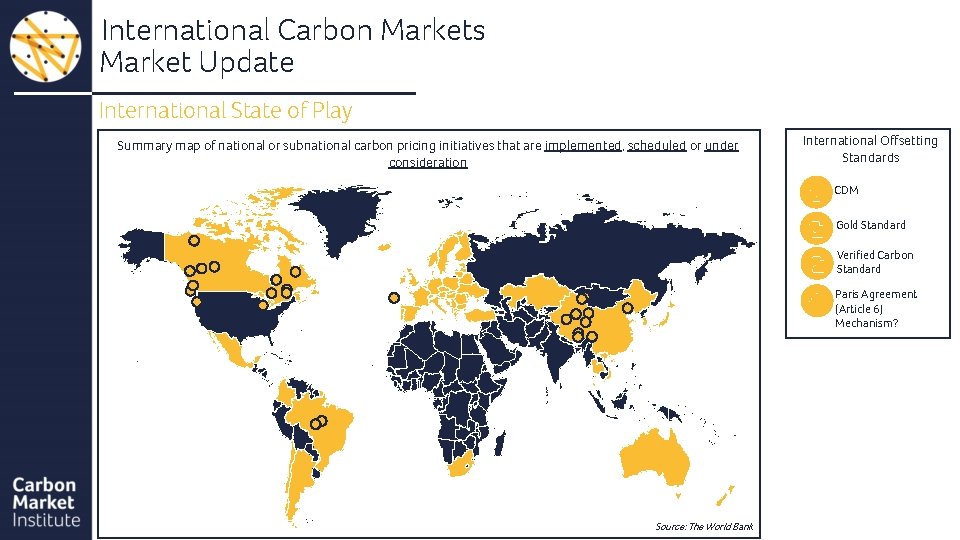 International Carbon Markets Market Update International State of Play Summary map of national or