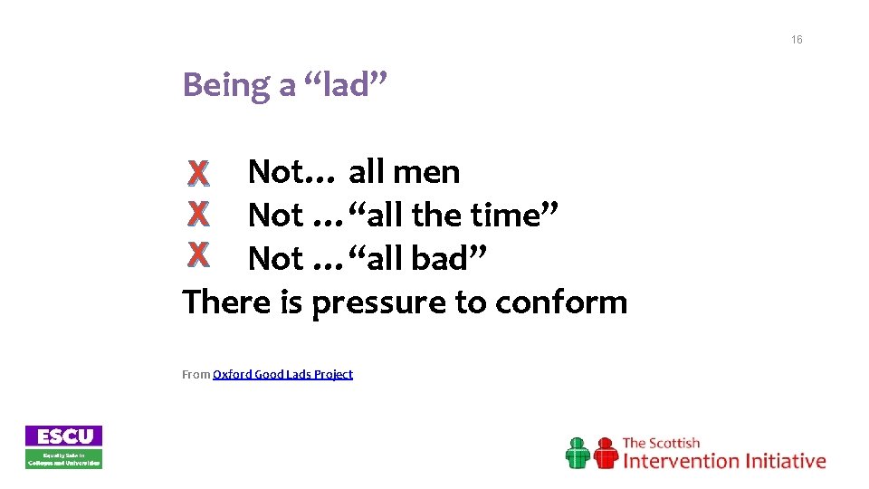 16 Being a “lad” Not… all men Not …“all the time” Not …“all bad”