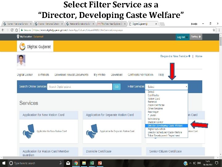 Select Filter Service as a “Director, Developing Caste Welfare” 
