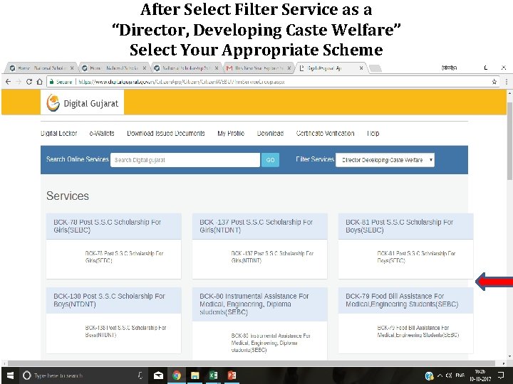 After Select Filter Service as a “Director, Developing Caste Welfare” Select Your Appropriate Scheme