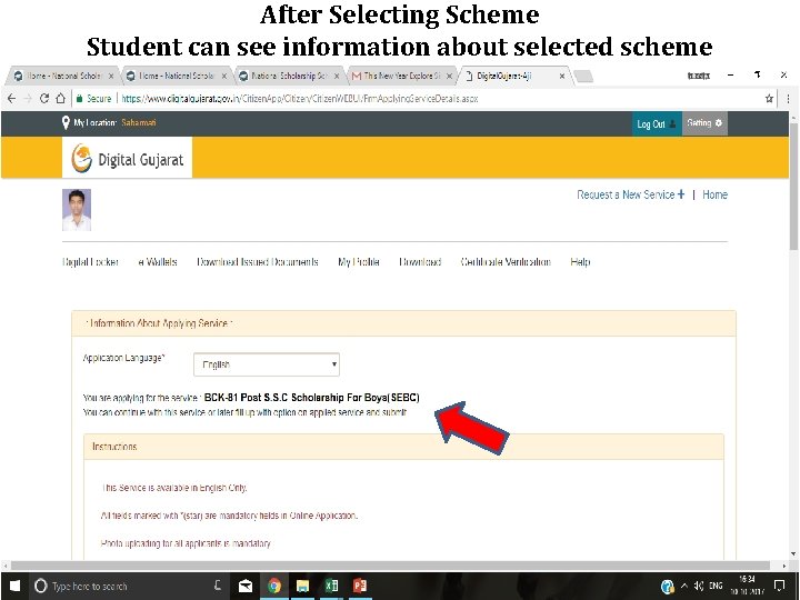 After Selecting Scheme Student can see information about selected scheme 