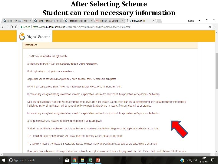 After Selecting Scheme Student can read necessary information 