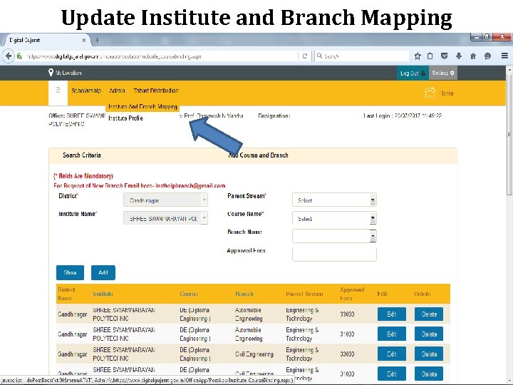 Update Institute and Branch Mapping 