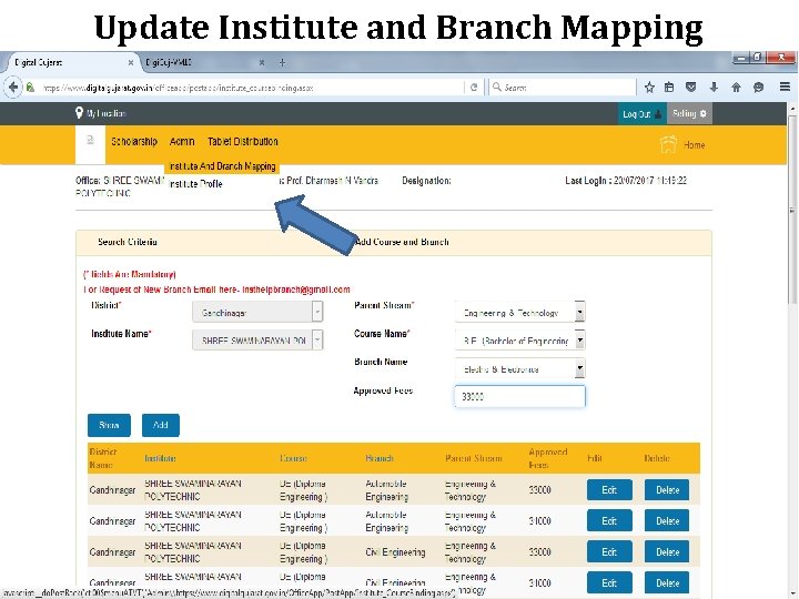 Update Institute and Branch Mapping 