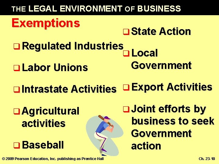 THE LEGAL ENVIRONMENT OF BUSINESS Exemptions q State Action q Regulated Industries q Local