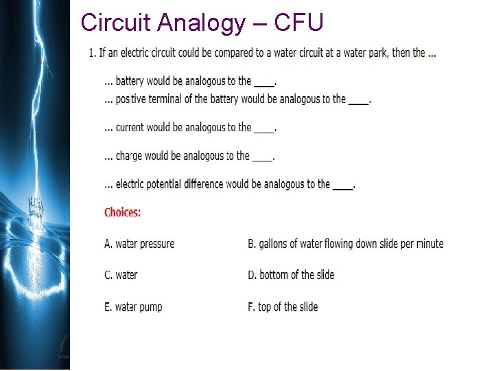 Circuit Analogy – CFU 