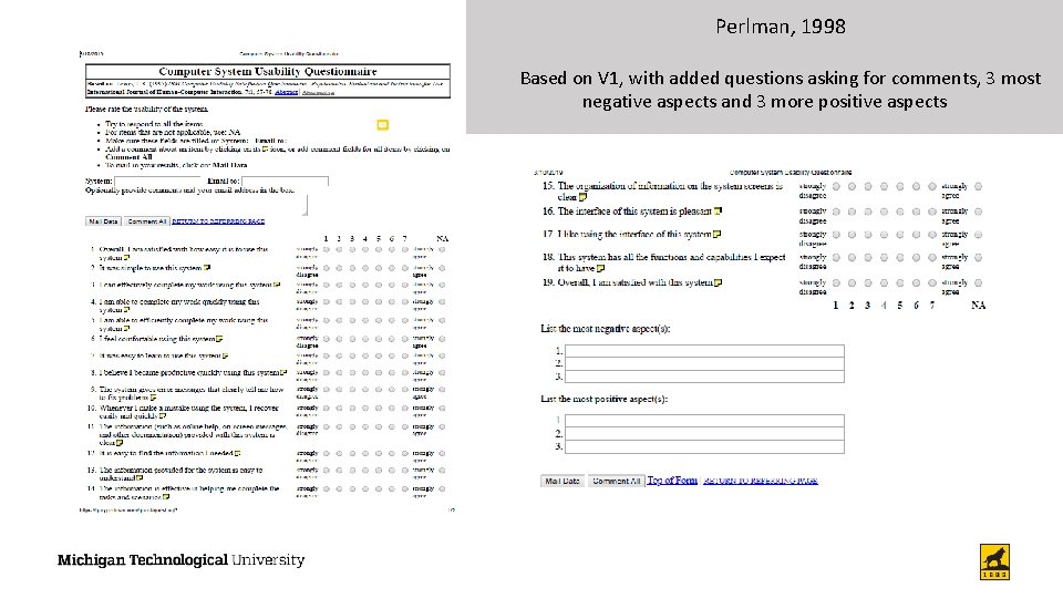 Perlman, 1998 Based on V 1, with added questions asking for comments, 3 most