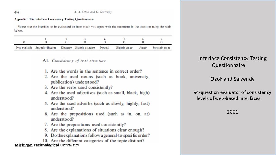 Interface Consistency Testing Questionnaire Ozok and Salvendy 94‐question evaluator of consistency levels of web‐based