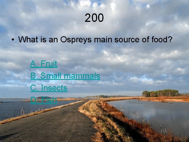 200 • What is an Ospreys main source of food? A. Fruit B. Small