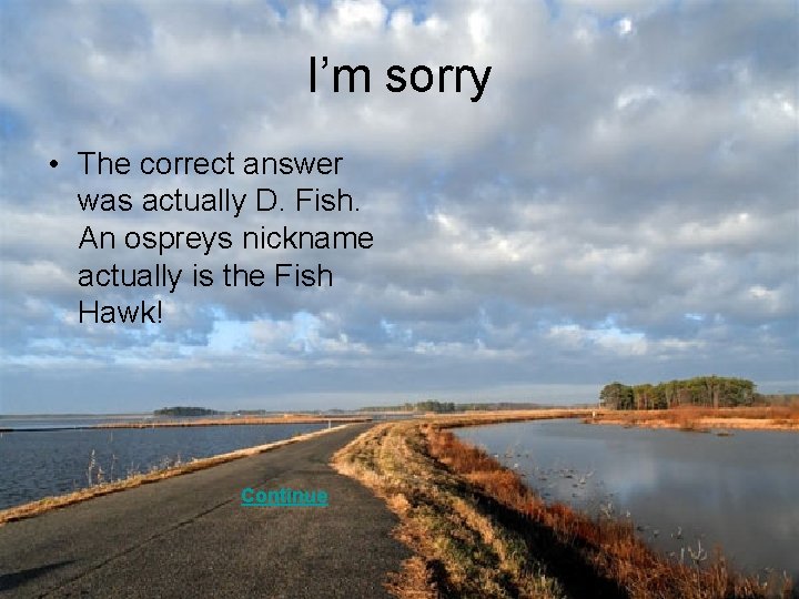 I’m sorry • The correct answer was actually D. Fish. An ospreys nickname actually