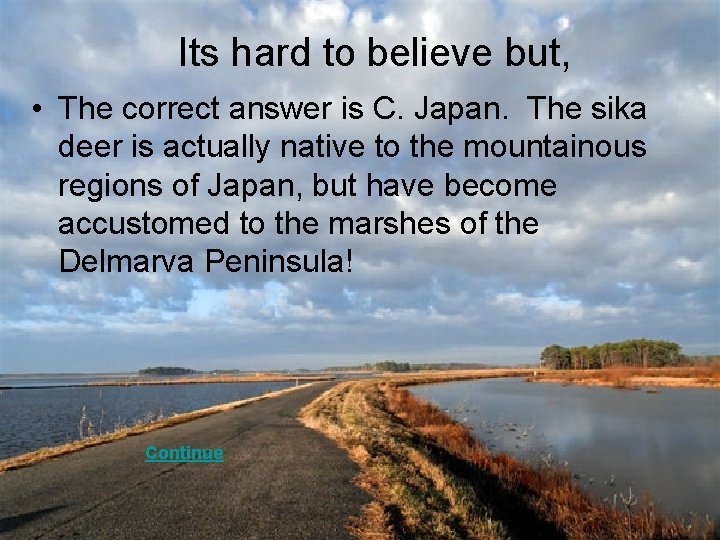 Its hard to believe but, • The correct answer is C. Japan. The sika