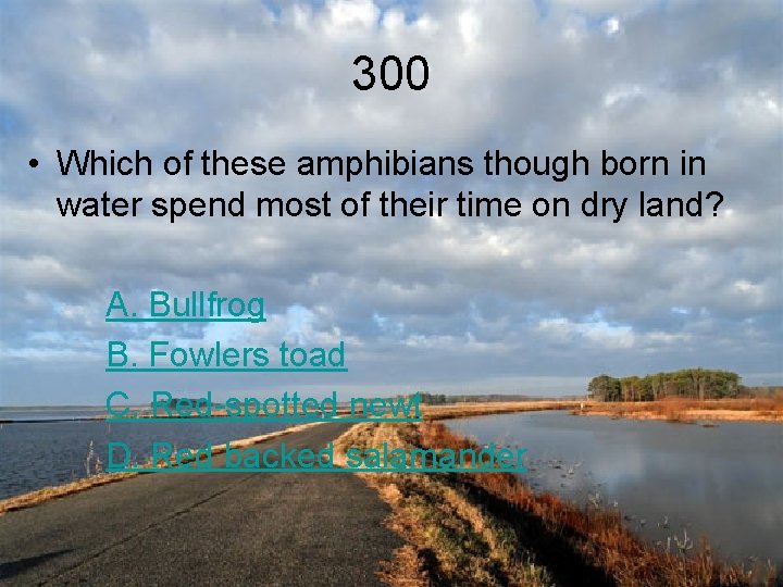 300 • Which of these amphibians though born in water spend most of their