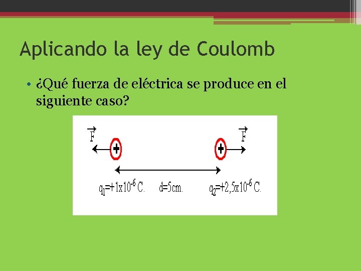 Aplicando la ley de Coulomb • ¿Qué fuerza de eléctrica se produce en el