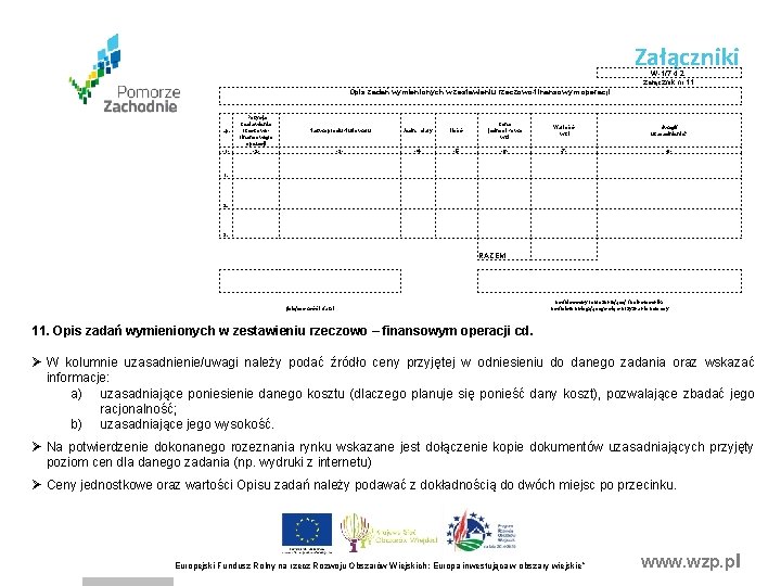 Załączniki W-1/7. 4. 2. załącznik nr 11 Opis zadań wymienionych w zestawieniu rzeczowo-finansowym operacji Załączniki W-1/7. 4. 2. załącznik nr 11 Opis zadań wymienionych w zestawieniu rzeczowo-finansowym operacji