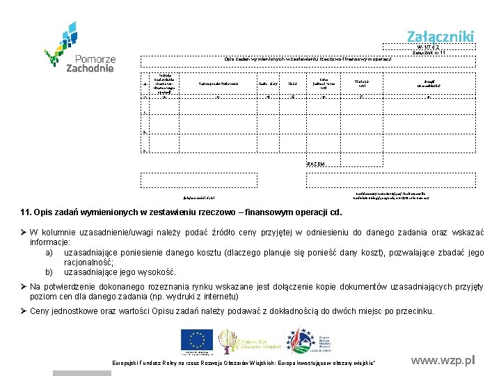 Załączniki W-1/7. 4. 2. załącznik nr 11 Opis zadań wymienionych w zestawieniu rzeczowo-finansowym operacji