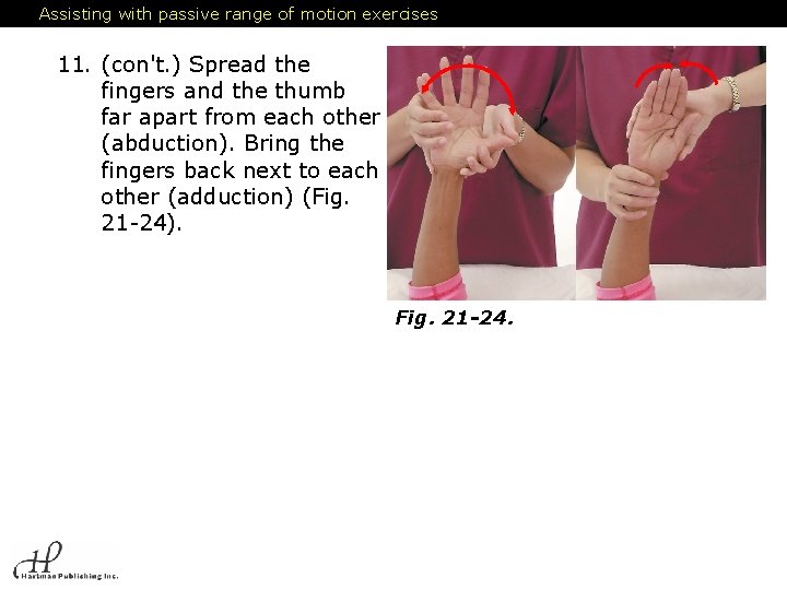 Assisting with passive range of motion exercises 11. (con't. ) Spread the fingers and