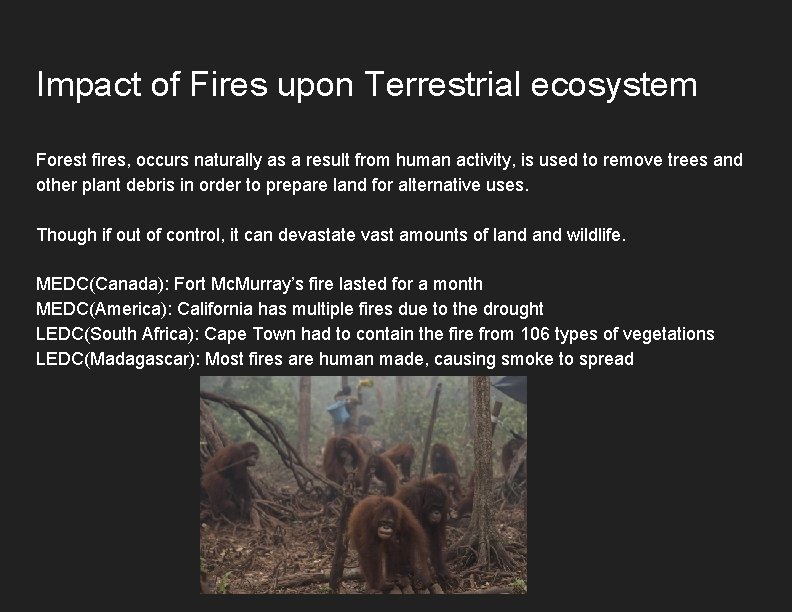Impact of Fires upon Terrestrial ecosystem Forest fires, occurs naturally as a result from