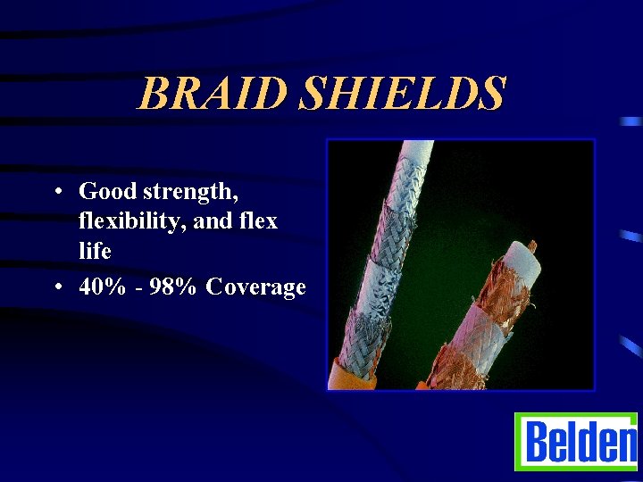 BRAID SHIELDS • Good strength, flexibility, and flex life • 40% - 98% Coverage