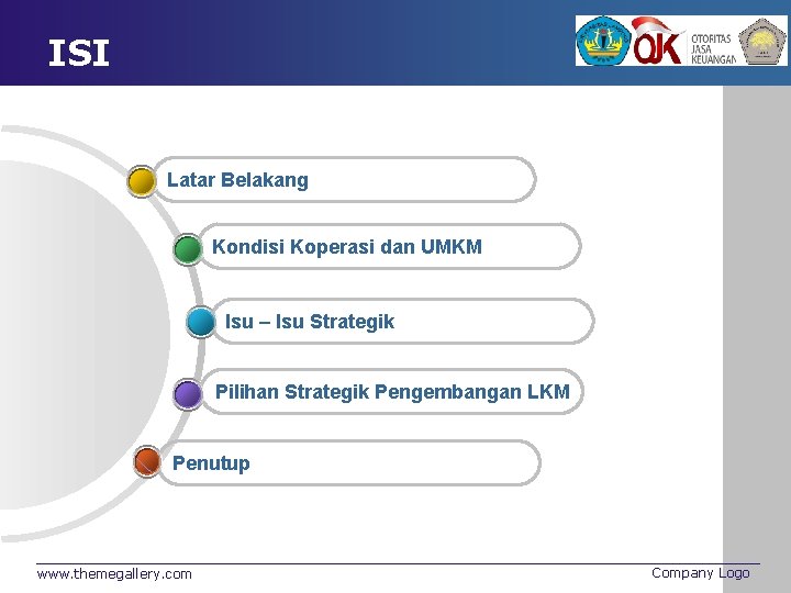 ISI Latar Belakang Kondisi Koperasi dan UMKM Isu – Isu Strategik Pilihan Strategik Pengembangan