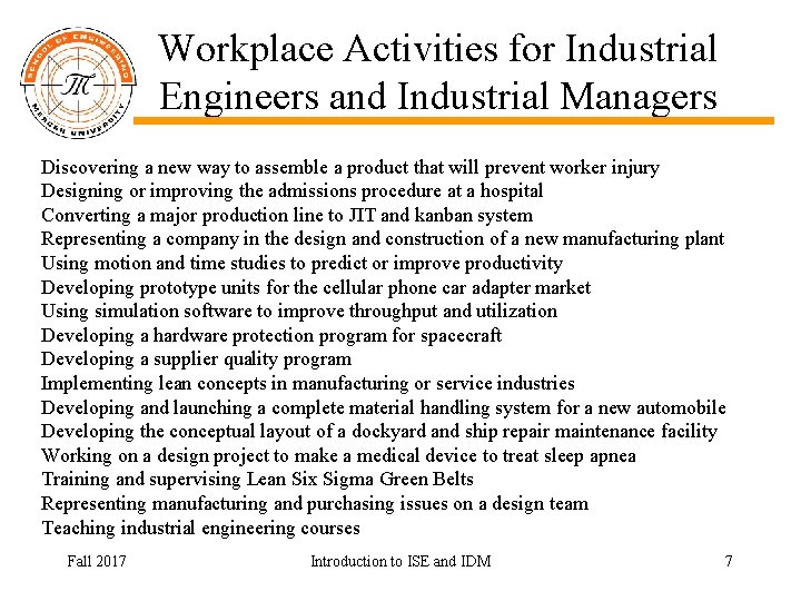 Workplace Activities for Industrial Engineers and Industrial Managers Discovering a new way to assemble