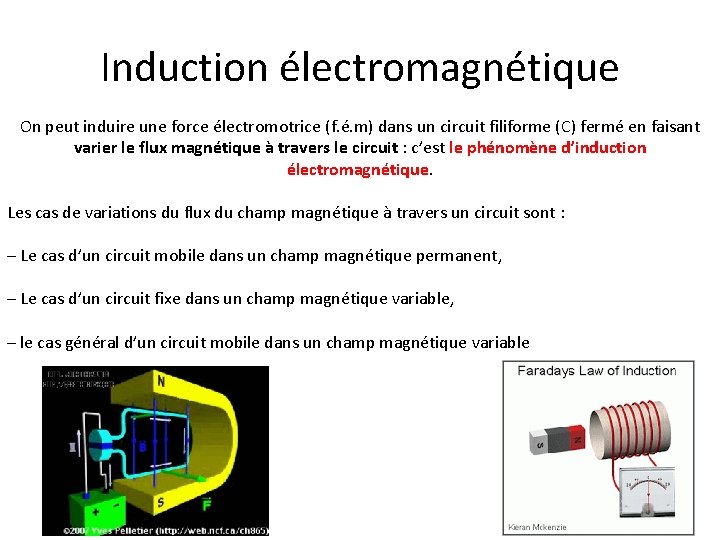 Induction électromagnétique On peut induire une force électromotrice (f. é. m) dans un circuit