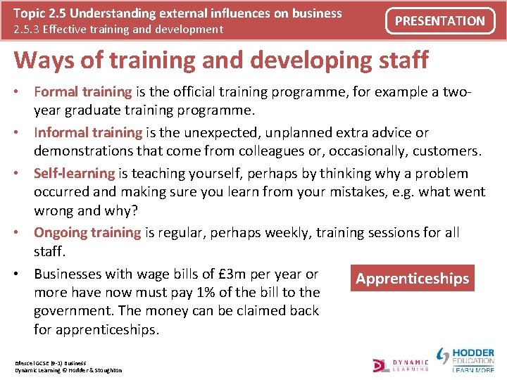 Topic 2. 5 Understanding external influences on business 2. 5. 3 Effective training and
