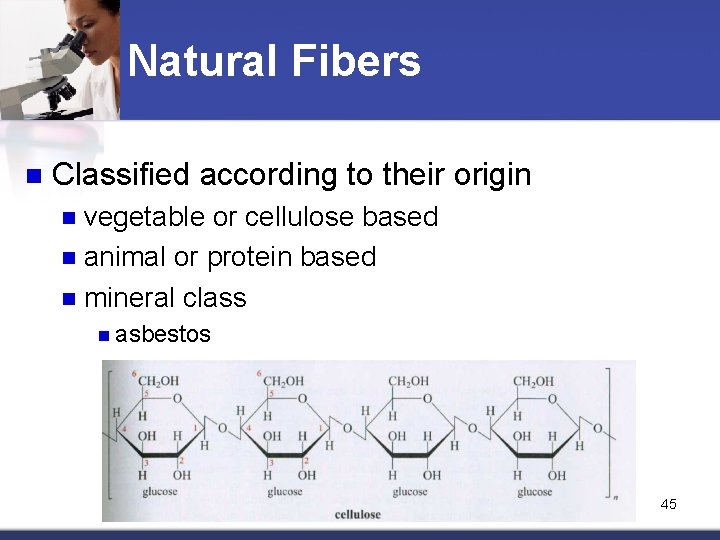 Natural Fibers n Classified according to their origin vegetable or cellulose based n animal