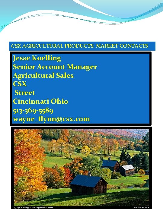 CSX AGRICULTURAL PRODUCTS MARKET CONTACTS Jesse Koelling Senior Account Manager Agricultural Sales CSX Street