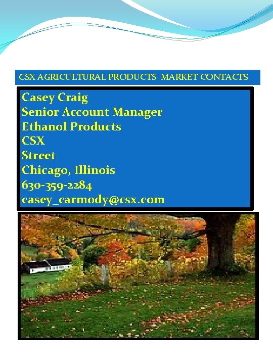 CSX AGRICULTURAL PRODUCTS MARKET CONTACTS Casey Craig Senior Account Manager Ethanol Products CSX Street