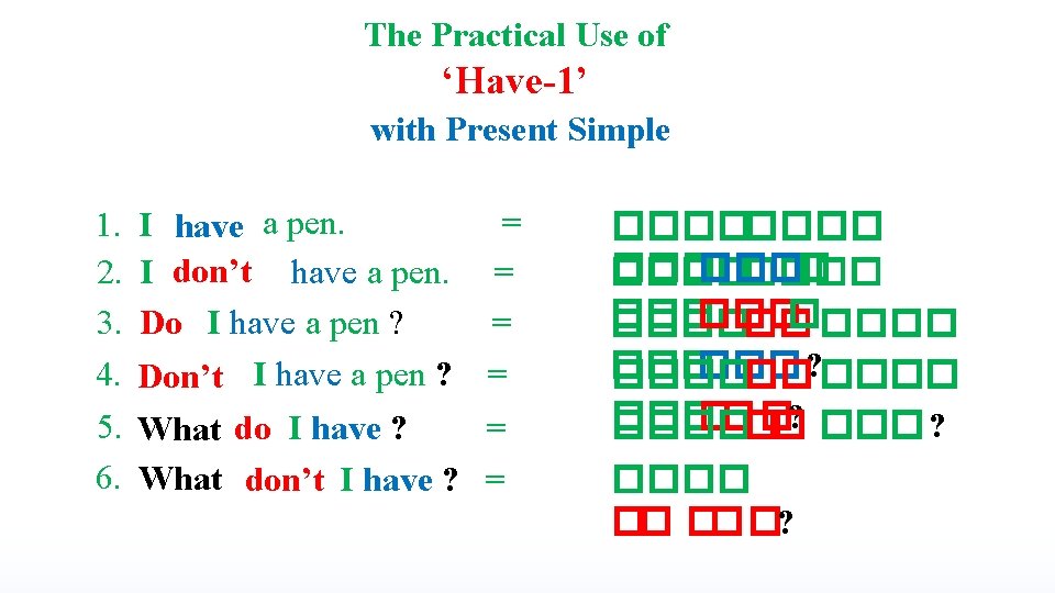 The Practical Use of ‘Have-1’ with Present Simple 1. 2. 3. 4. I have