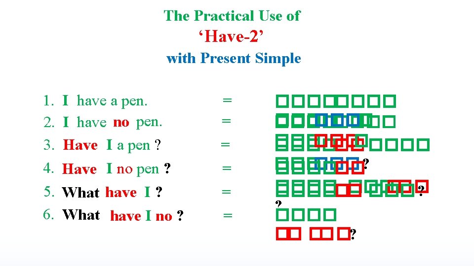 The Practical Use of ‘Have-2’ with Present Simple 1. 2. 3. 4. I have