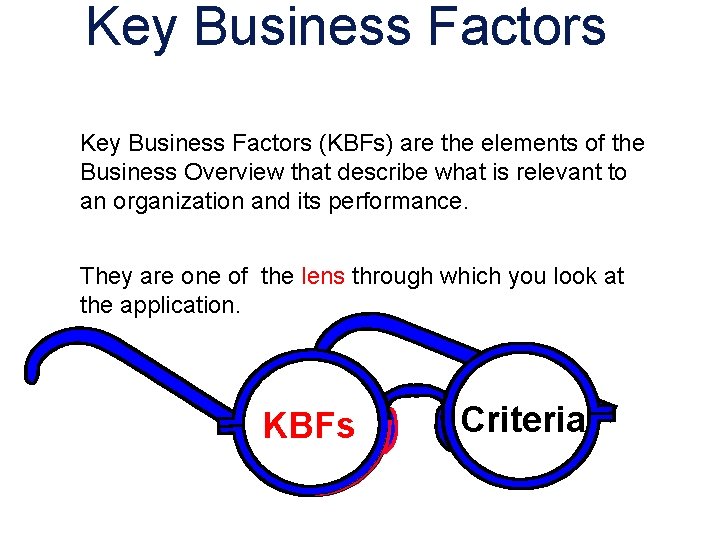 Key Business Factors (KBFs) are the elements of the Business Overview that describe what