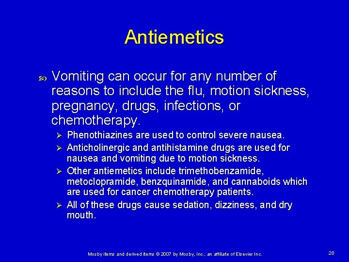 Antiemetics Vomiting can occur for any number of reasons to include the flu, motion