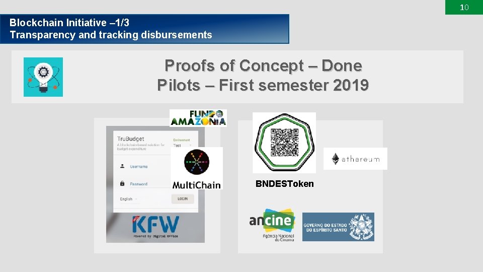 10 Blockchain Initiative – 1/3 Transparency and tracking disbursements Proofs of Concept – Done