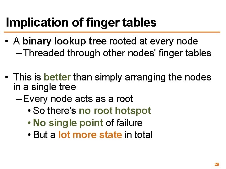 Implication of finger tables • A binary lookup tree rooted at every node –