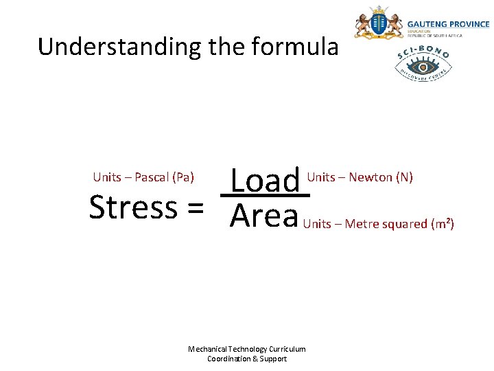 Understanding the formula Load Stress = Area Units – Pascal (Pa) Units – Newton