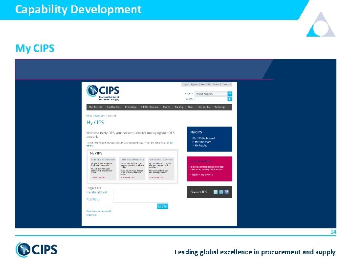 Capability Development My CIPS 14 Leading global excellence in procurement and supply 