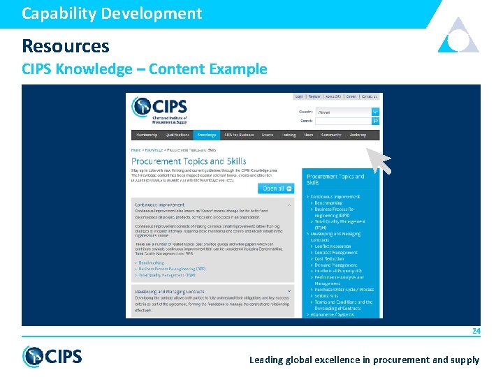 Capability Development Resources CIPS Knowledge – Content Example 24 Leading global excellence in procurement