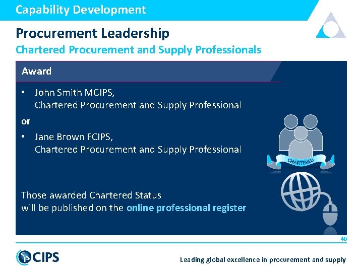 Capability Development Procurement Leadership Chartered Procurement and Supply Professionals Award • John Smith MCIPS,