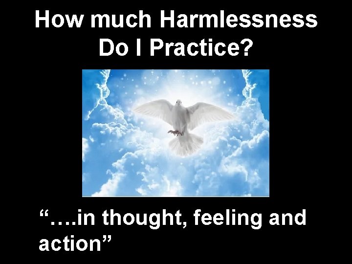 How much Harmlessness Do I Practice? “…. in thought, feeling and action” 