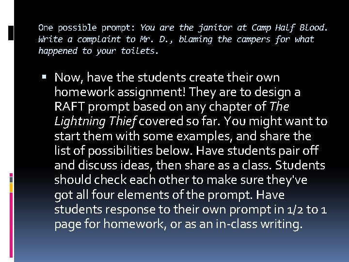 One possible prompt: You are the janitor at Camp Half Blood. Write a complaint One possible prompt: You are the janitor at Camp Half Blood. Write a complaint