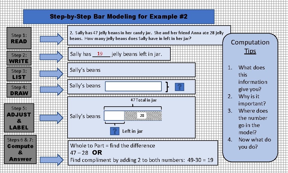 Step-by-Step Bar Modeling for Example #2 Step 1: READ Step 2: WRITE 2. Sally