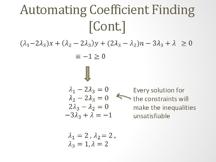 Automating Coefficient Finding [Cont. ] Every solution for the constraints will make the inequalities