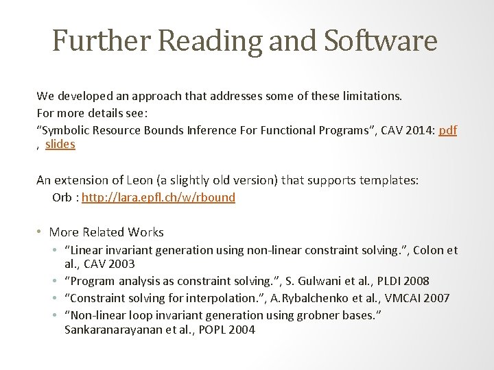 Further Reading and Software We developed an approach that addresses some of these limitations.