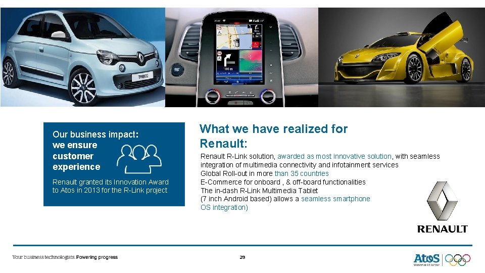 Our business impact: we ensure customer experience Renault granted its Innovation Award to Atos Our business impact: we ensure customer experience Renault granted its Innovation Award to Atos