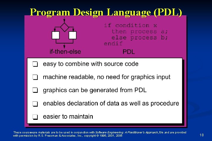 Program Design Language (PDL) These courseware materials are to be used in conjunction with