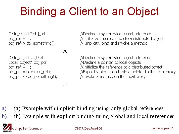 Binding a Client to an Object Distr_object* obj_ref; obj_ref = …; obj_ref-> do_something(); //Declare