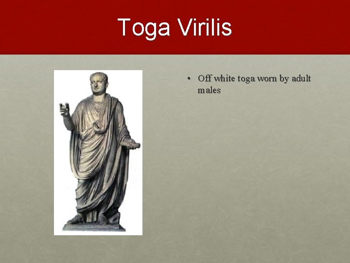 Toga Virilis • Off white toga worn by adult males 