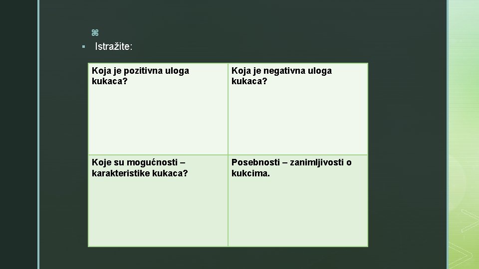 z § Istražite: Koja je pozitivna uloga kukaca? Koja je negativna uloga kukaca? Koje